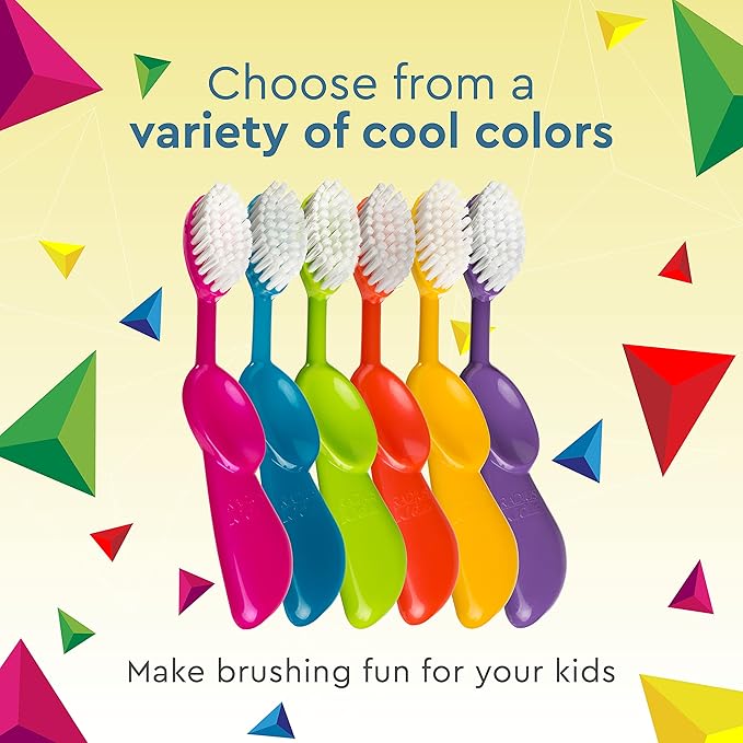 RADIUS Children's Toothbrush, Kids Brush, Extra Soft Bristles, Right Handed, Green/Blue/Orange, BPA Free & ADA Accepted, Designed to Clean Delicate Teeth & Gums for Children 6 Years & Up, Pack of 3