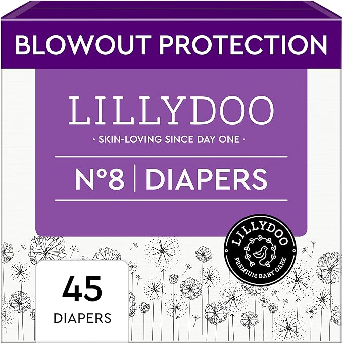 LILLYDOO Baby Diapers - Size 8 (37+ lbs), Half-Monthly Supply (45 Count), Leak Protection, Skin-Friendly, Ultrasoft, Perfume- & Chlorine-Free, Hypoallergenic, dermatologically Tested, Oeko-TEX®