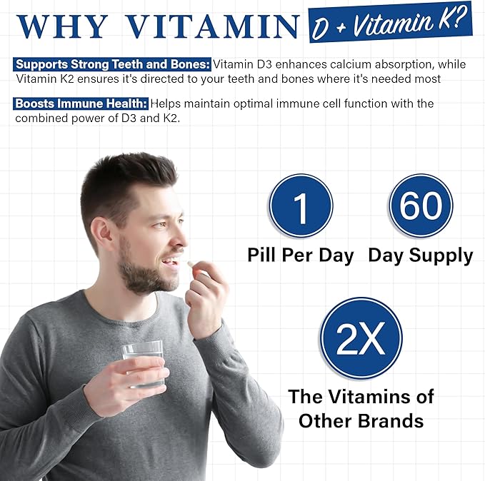 Living Well with Dr. Michelle Vitamin D3 10,000 IU with K2 – Immune, Teeth, Bone Health Support, Non-GMO, Gluten & Dairy Free, 60 Day Supply, 60 Capsules