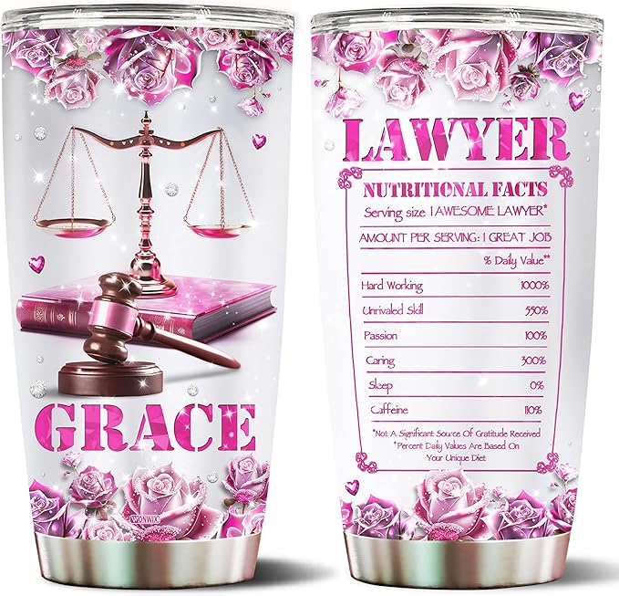 Personalized Female Lawyer Gifts Insulated Stainless Steel Water Bottle With Lid 20oz Travel Mug Coffee Tumbler Cup For Wife Daughter Mom Women Christmas Birthday Mother's Day Valentine