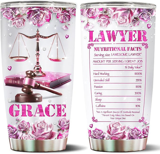 Personalized Female Lawyer Gifts Insulated Stainless Steel Water Bottle With Lid 20oz Travel Mug Coffee Tumbler Cup For Wife Daughter Mom Women Christmas Birthday Mother's Day Valentine