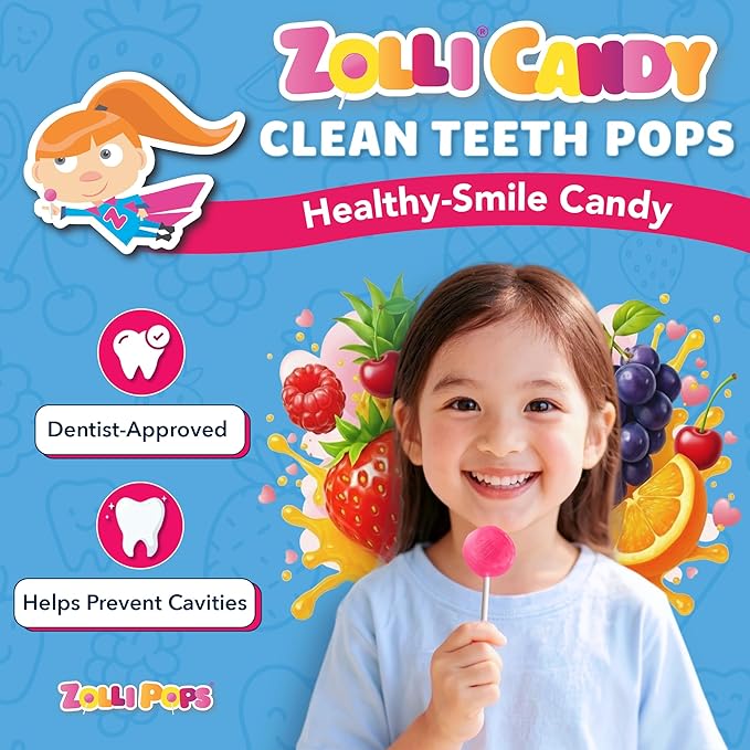 Zollipops Valentines Angel Clean Teeth Pops Sugar Free Candy with Xylitol, Dye-Free Lollipops - Keto & Diabetic-Friendly, Dentist-Approved Treats for Kids (Natural Fruit Flavors, 5.2 oz)
