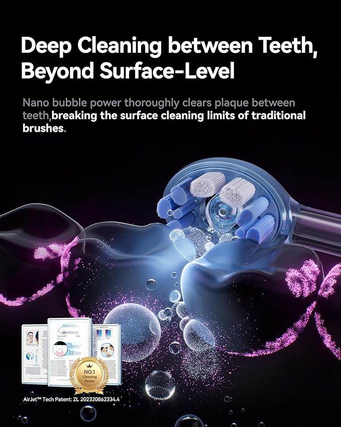 RANVOO AirJet II [Upgraded Jet Clean] Sonic Electric Toothbrush, 100% Plaque Removal, White for Adult Protect Gum Orthodontic Teeth Clean Rechargeable Gift with 3 Pro Brush Heads, Purple