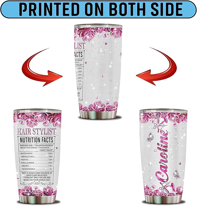 Personalized Tumbler Gifts For Hair Stylist Female 20oz Coffee Mug Travel Cup Gift For Women Wife Daughter Mom Insulated Stainless Steel With Lid Christmas Birthday Mothers Day Valentine