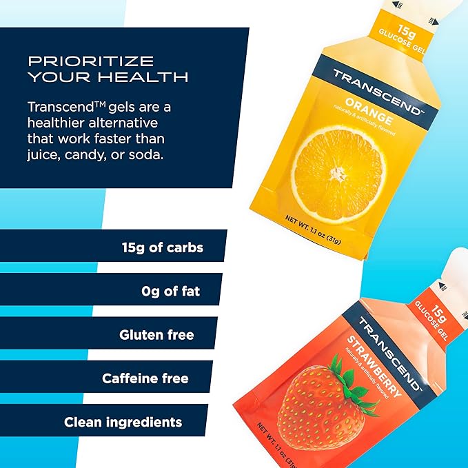 Transcend Foods Strawberry + Orange Gels (1.1 oz, Pack of 24) Fast-Acting Carb Gel Strawberry and Orange Flavor – Caffeine Free, Gluten Free