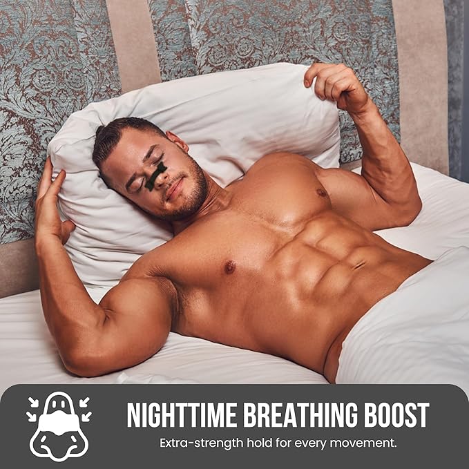 Nasal Strips for Breathing (60 Count) – Extra-Strength Grid Adhesive – Built for Nighttime Comfort, Clear Breathing & Consistent Sleep Routines (for Him - Black)