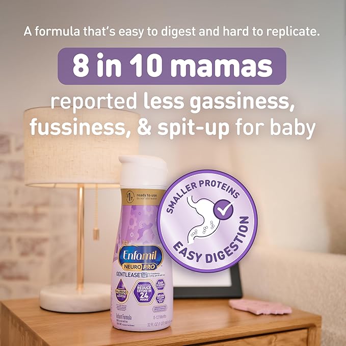 Enfamil NeuroPro Gentlease Ready-to-Feed with Smaller Proteins for Easy Digestion, Brain Supporting DHA, Prebiotic, HuMO6* Blend, Baby Formula for easing Fussiness, Crying, Gas, Spit-up in 24hrs, 32 Fl Oz, Pack of 6