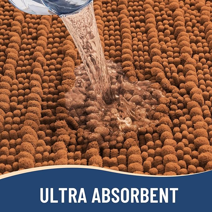 Arotive Luxury Chenille Bathroom Rug Mat, Extra Soft Thick Absorbent Shaggy Bath Rugs, Non-Slip Machine Wash Dry, Plush Bath Mats for Bathroom, Shower and Tub, 30x17, Clay