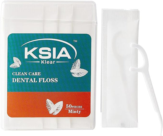 KSIA Klear Mint Dental Floss Picks, 50 Count Tooth Picks Flossers, Dental Floss Cleaner, Dental Flossers for Family, Keep Teeth Clean, Remove Food and Plaque, with 1 Portable Case