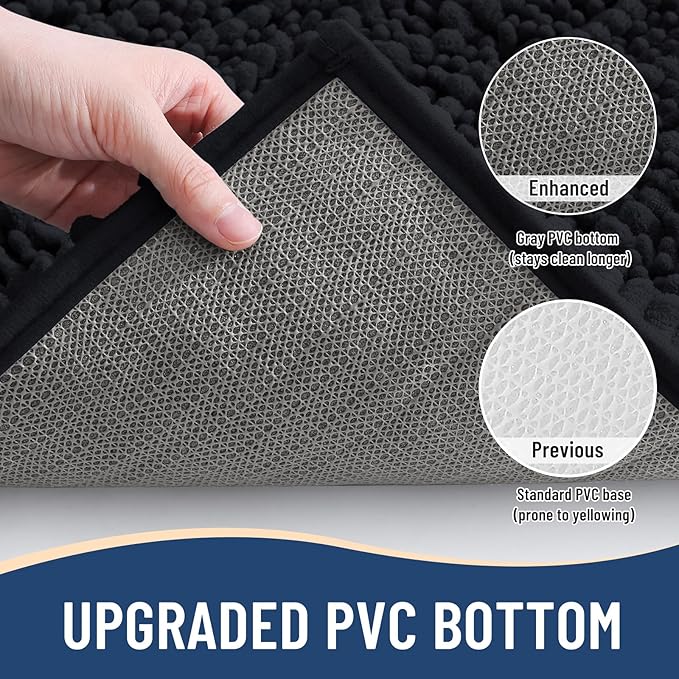 Arotive Luxury Chenille Bathroom Rug Mat, Extra Soft Thick Absorbent Shaggy Bath Rugs, Non-Slip Machine Wash Dry, Plush Bath Mats for Bathroom, Shower and Tub, 54x24, Black