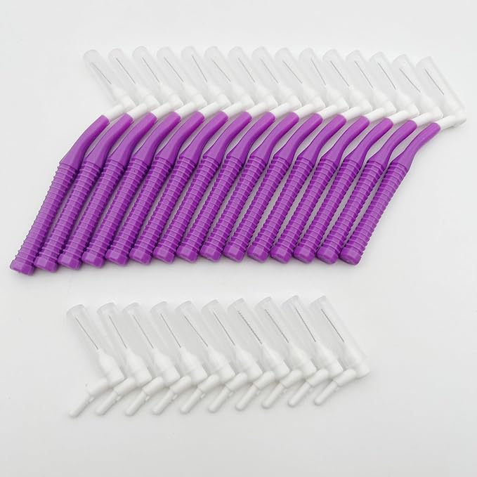Interproximal Brush, Gum Interdental Brushes, L Angle Reusable Dental Cleaners Brushes,Disposable Oral Dental Hygiene Brush,Dental Toothpick Floss for Braces,Tooth Cleaning Tool (0.7mmPurple, Normal)