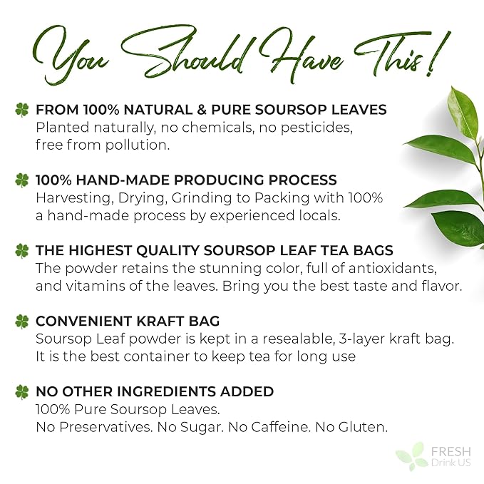 4.5oz Premium Soursop Leaf Powder – 100% Pure & Natural | Graviola Leaves for Tea, Handmade, Cake Color Making, Non-GMO, Caffeine-Free, No Additives. Vegan