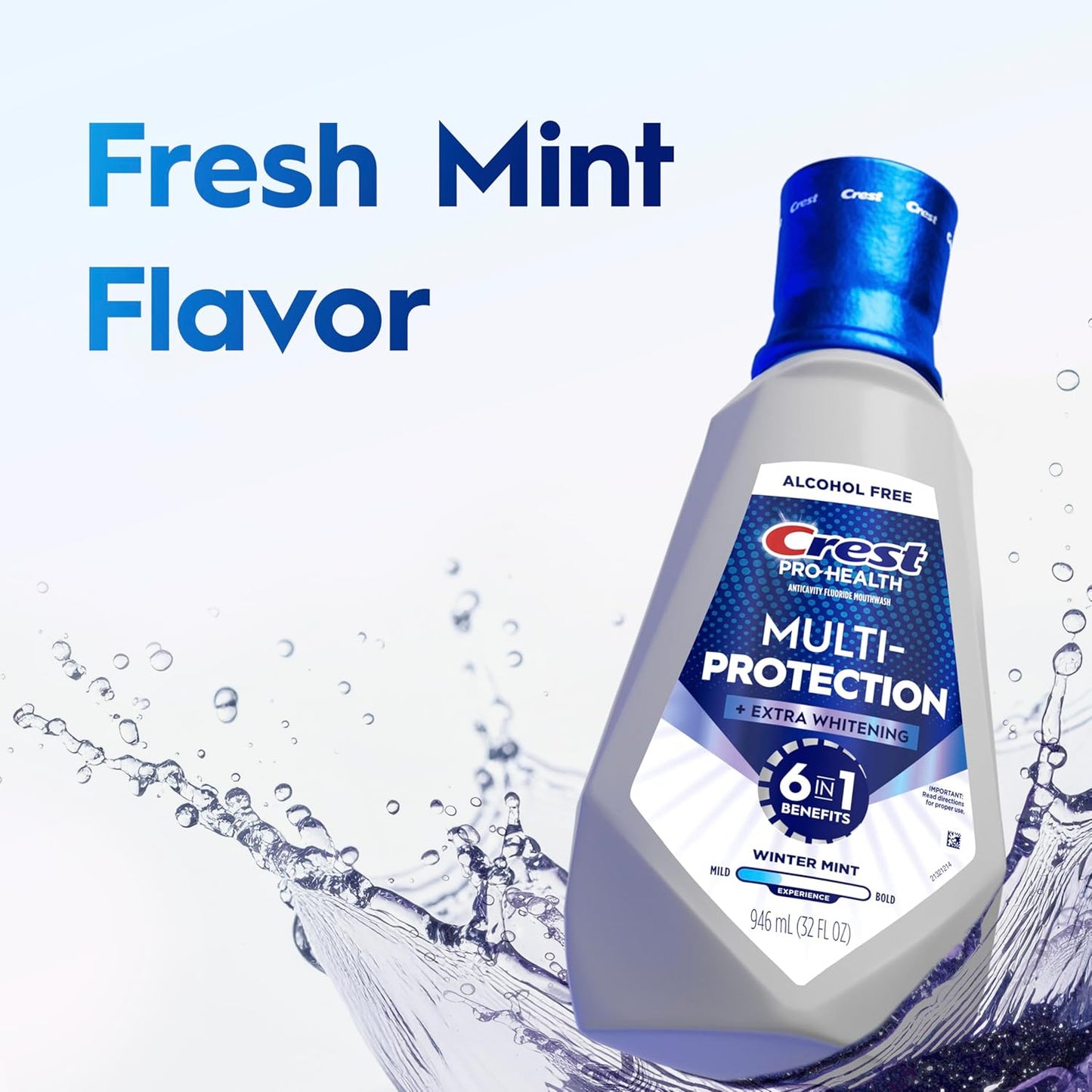 Crest Pro-Health Mouthwash, Teeth Whitening for Adults, 6 in 1 Benefits, Breath Freshener, 946mL, 2 Pack, Alcohol Free Mouth Rinse, Anti Cavity, Enamel Repair, Bad Breath Treatment, Mint Flavor