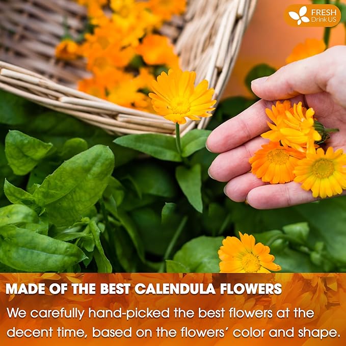 FRESHDRINKUS Calendula Tea Bags, 75 Count, Herbal, Vegan, Sugar Free, Caffeine Free, Gluten Free, 100% Natural Calendula Flowers