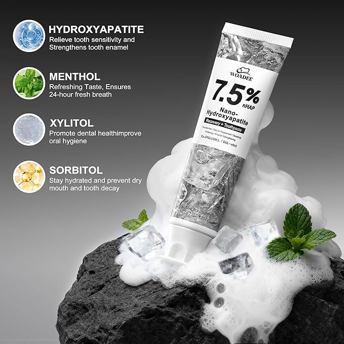Woadee Hydroxyapatite Toothpaste for Advanced Enamel Protection, Fluoride-Free Nano Hydroxyapatite Toothpaste, Gentle and Effective Formula, Fresh Breath, Suitable for Sensitive Teeth 4 Pack