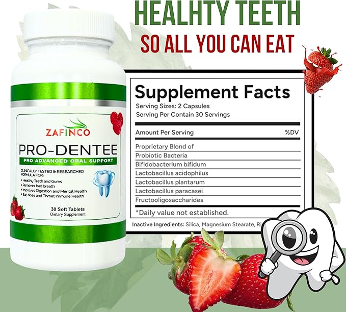 ZAFINCO-PRODENTEE Teeth & Gums Health. Advanced 3.5 Billion CFU Oral/Dental Probiotics for Reduce Mouth Bad Breath,Ear,Nose and Throat Health-Mint Flavored Soft Chewable Tablet, 30 Count-Made in USA