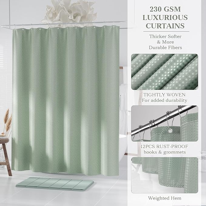 Sage Green and Gold Bathroom Accessories Set - Bathroom Sets, 25PC Bath Accessory Set, Bathroom Sets with Push Top Trash Can, Shower Curtain and Rugs, Toilet Brush, Trash Can & Soap Dispenser