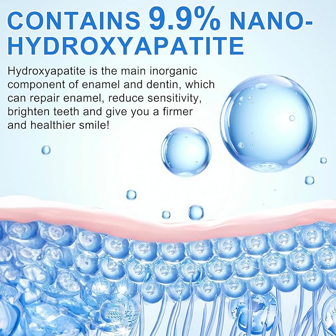 Hydroxyapatite Toothpaste for Enamel Protection and Tooth Strengthening - 9.9% Hidroxiapatita Toothpaste for Sensitive Teeth to Repair, Fluoride-Free Dental Care with Natural Mint (240g)