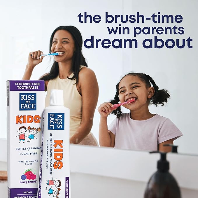 Kiss My Face Kids Toothpaste – Fluoride Free, Natural Berry Flavor, Gentle Cleaning for Children’s Teeth & Gums – Vegan, Sugar Free, SLS Free, No Artificial Colors or Flavors, with Xylitol – 4 oz