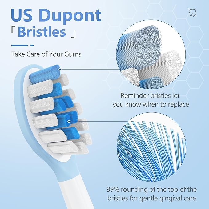 Replacement Toothbrush Heads for Philips Sonicare Electric Toothbrush, 2-in-1 Tongue Cleaner, 8 Pack, Ice Blue,Suitable for Philips Sonicare Heads, C2, C1, C3, W1, W2, W3, G1, G2, G3