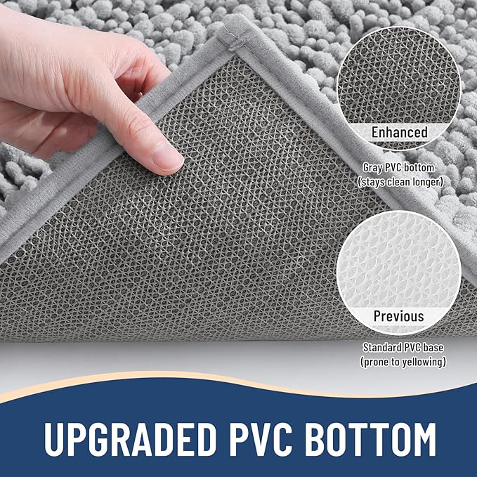 Arotive Luxury Chenille Toilet Rugs U-Shaped, Extra Soft Thick Absorbent Bathroom Mat, Non-Slip Shaggy Plush Contour Rugs, Machine Wash Dry Bath Mat for Toilet Base, 20x20, Light Grey