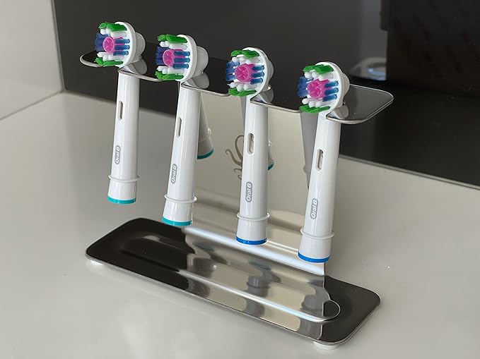 Stainless Steel Electric Toothbrush Head Holder, Compatible with Oralb Braun, Sonicare, Waterpik, Adhesive or Free-Standing Installation