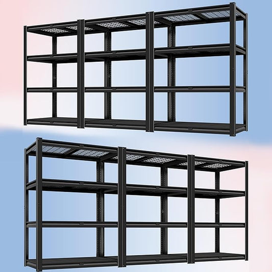 PrimeZone 40" W Heavy Duty Garage Shelving 2200 LBS 4 Tier Storage Shelves Adjustable Industrial Metal Wire Shelf Utility Rack for Garage,Basement,Pantry,Warehouse,Commercial,40" WX20 DX60 H 6Pack