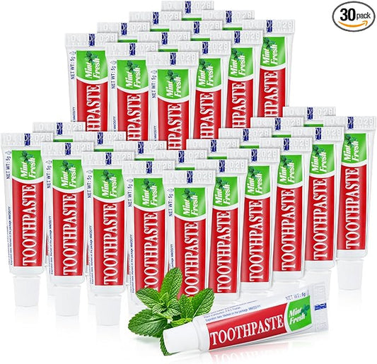 Travel Size Mini 0.176 oz Toothpaste Bulk, Disposable Mint Flavor Pocket Teeth Paste Small Essential Toothpaste for Travel, Home/Hotel/Guests/Charity/Homeless/Camping Oral Care Single Use, 30 Tubes