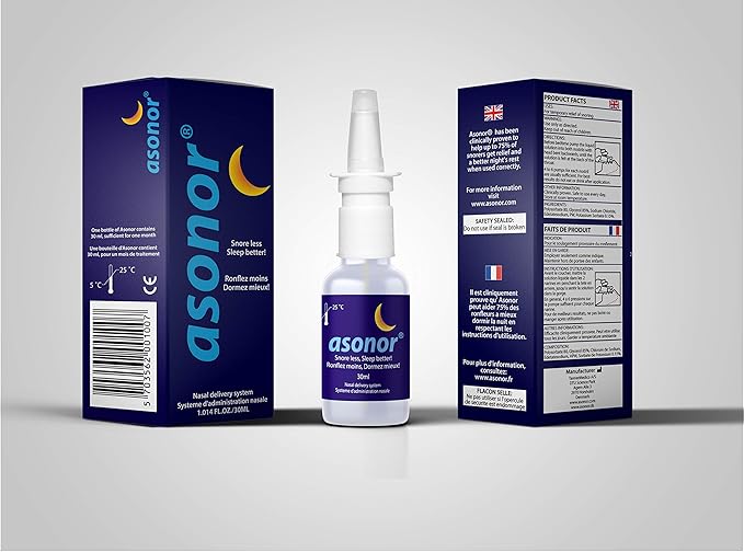 Asonor Snoring Nasal Spray - Fast Snore Stopper Drops for Better Sleep, Natural Breathing Relief - Helps Open The Throat & Air Passage While Sleeping - No Pain, Natural Anti Snoring Solution - 30ml