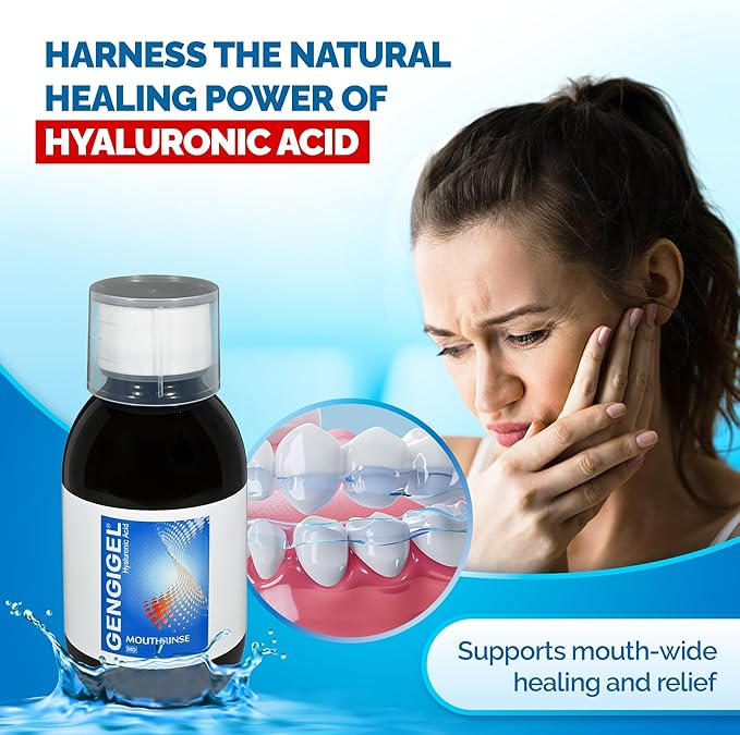 Gengigel Hyaluronic Acid Mouthrinse (150 ml), Oral Care Solution for Gum Health, Reduces Discomfort & Promotes Healing, Relieves Gum Recession & Gingivitis, No Alcohol or SLS, Vegan & Kosher