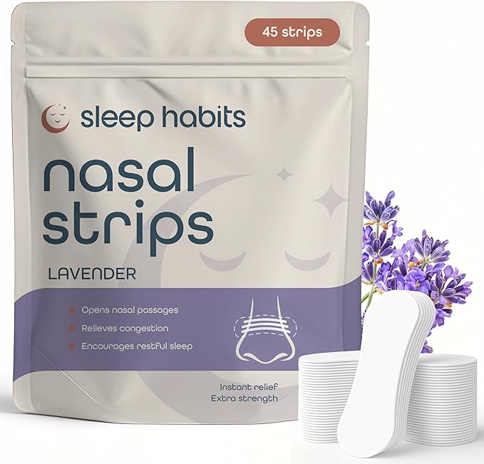SleepHabits Breathing Strips, Non-Toxic 3rd Party Tested Nose Strips for Breathing | Nasal Strips for Snoring Solution | Extra Strength for Sensitive Skin | Nasal Strips for Sleeping, Lavender - 45ct
