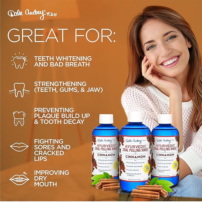 Oil Pulling for Teeth and Gums | Natural Oral Pulling Rinse Mouthwash | Cinnamon Flavor Mineralizing Tooth Paste for Whitening and Sensitive Teeth | Professional Flexible Metal Tongue Brush