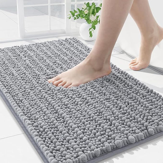 Arotive Luxury Chenille Bathroom Rug Mat, Extra Soft Thick Absorbent Shaggy Bath Rugs, Non-Slip Machine Wash Dry, Plush Bath Mats for Bathroom, Shower and Tub, 30x20, Light Grey