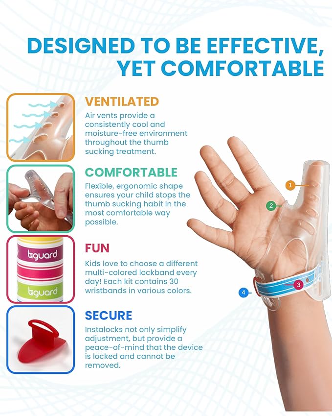 AeroThumb Thumb Sucking Prevention Kit – Thumb Sucking Guard with InstaLock System - Deterrent & Treatment For Bad Dental Habits | Ages 3-4 | Under 40 lbs – Small | Made in the USA