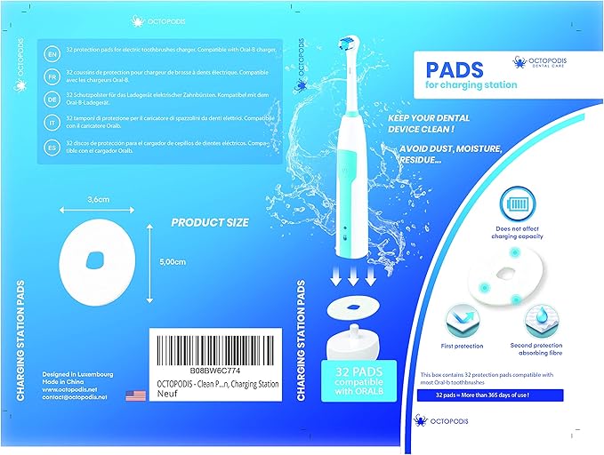 Stainless-Steel Toothbrush Heads Holder White + Clean Pads for Charging Station Compatible with Oral b Braun