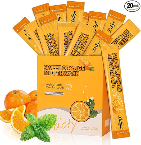 Mouthwash Travel Size, Individual Mini Mouthwash Alcohol Free, Orange Mint for Fresh Breath, Oral Care, Teeth & Gum Health, TSA Compliant, Portable Packets to Go, 0.41 Fl Oz x 20 Packs