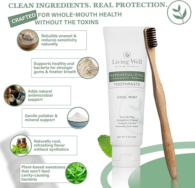 Hydroxyapatite Toothpaste – Fluoride-Free Remineralizing Formula with PROtektin – Supports Enamel Strength, Oral Microbiome & Gum Health – Mint – 4 oz