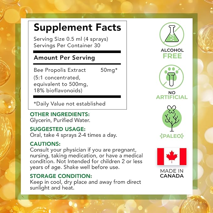 Lovita Bee Propolis Throat Spray, 18% Bioflavonoids, Alcohol-Free, Immune Support, Throat Soothing, Antioxidant, Gentle Taste, 1 Fl Oz (Pack of 1)