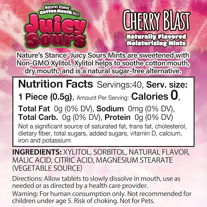 Cotton Mouth Juicy Sours – Dry Mouth Mints with Natural Xylitol | Sugar-Free Breath Mints for Dry Mouth Relief | No Artificial Sweeteners | Naturally Flavored Moisturizing Lozenges