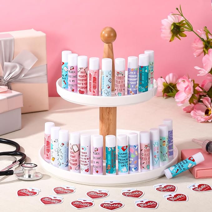 36 Set Medical Assistant Gift MA Lip Balm Thank You Tag Organza Bag Medical Assistants Appreciation Gift for Doctor Nurse Healthcare Nursing Accessory Valentine's Day CMA Recognition Favors