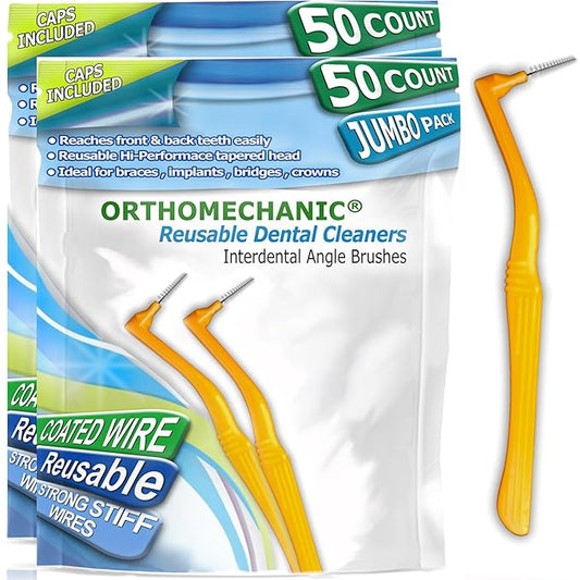 Reusable Interdental Angle Brushes Jumbo Pack - Remove Plaque - Toothpick (Tight - Orange - 50 Count Pack of 2)