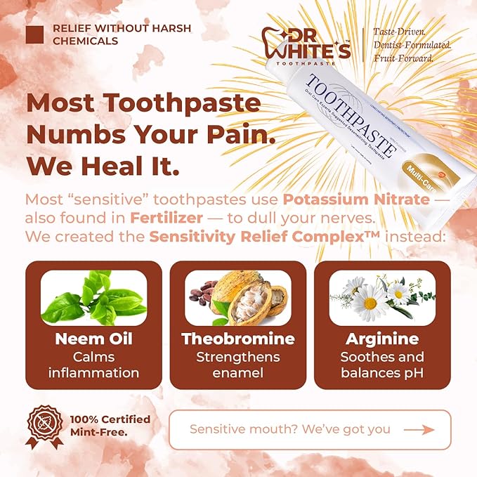 Dr. White’s Fruit by Design™ Line — Sweet Peach Fluoride-Free Nano-Hydroxyapatite Toothpaste, 3.5 oz | Mint-Free | Dentist-Formulated | Enamel-Identical Mineral Care