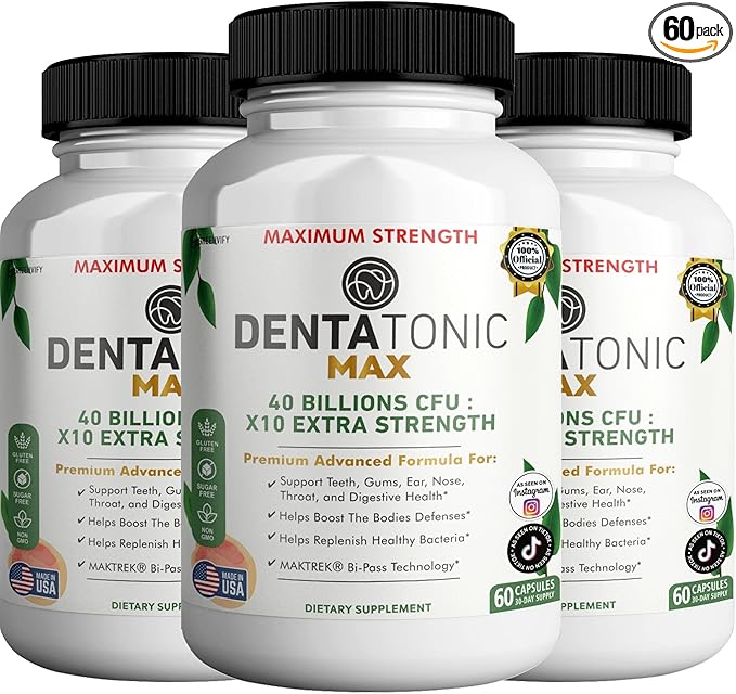 Denta Tonic Max Probiotic Supplement, 40 Billion CFU, 60 Capsules, Supports Oral & Digestive Health (3)