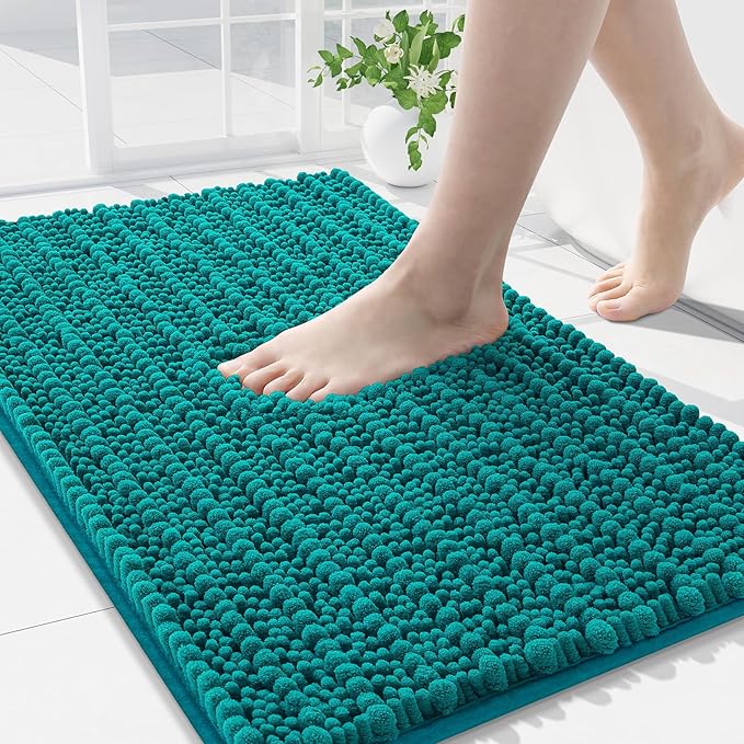 Arotive Luxury Chenille Bathroom Rug Mat, Extra Soft Thick Absorbent Shaggy Bath Rugs, Non-Slip Machine Wash Dry, Plush Bath Mats for Bathroom, Shower and Tub, 36x24, Lake Blue