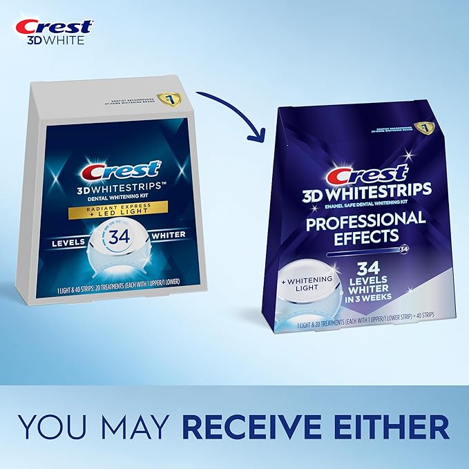 Crest 3D Whitestrips Professional Effects + LED Light – Teeth Whitening Kit, 1 Light + 20 Treatments, Each with 1 Upper/1Lower, 40 Strips – Crest 3DWhite Teeth Whitening Strips