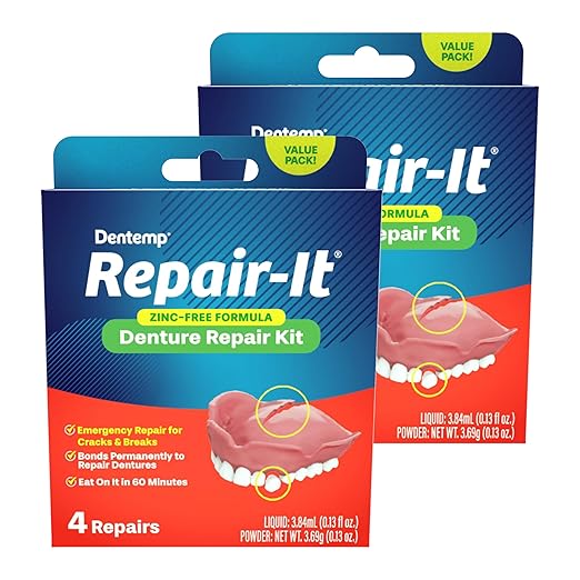 Dentemp Repair Kit - Repair-It Advanced Formula Denture Repair Kit - Repairs Broken Dentures, Mends Cracks and Replace Loose Teeth (2 Pack (8 Count))