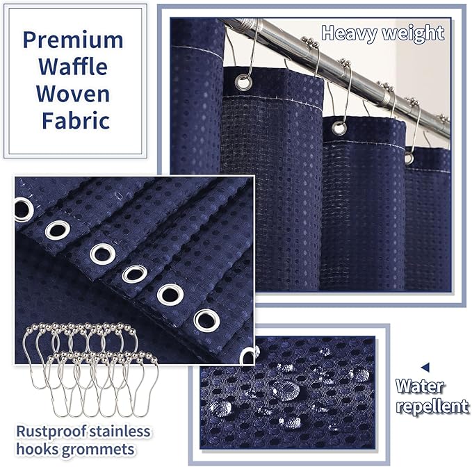 Bathroom Set with Shower Curtain and Rugs- 25PC Blue Bathroom Accessory Set, Navy Blue Shower Curtain Set, Toilet Brush, Trash Can, Qtip Holder Dispenser & Soap Dispenser
