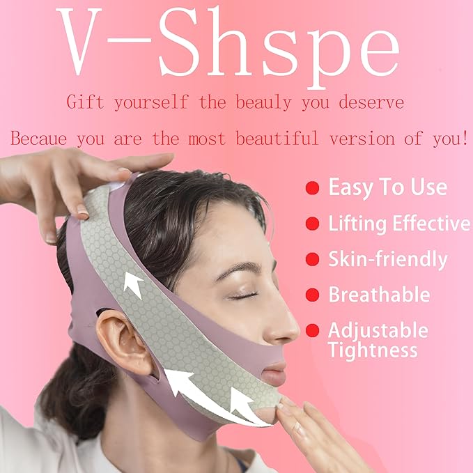 V Line Lifting Mask Chin Strap for Sleeping, V Line Mask, Face Lifting Strap, Chin Strap, Jawline Shaper, Jaw Strap, Double Chin Reducer,Face Lift Tape & Snoring Solution (Purple)