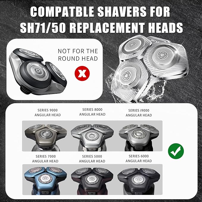 SH71/50 Shaving Heads Compatible with Phili*s Shavers Series S5000 (S5XXX),S7000 (S7XXX) for SH60/70 and SH70/70 (Silver)