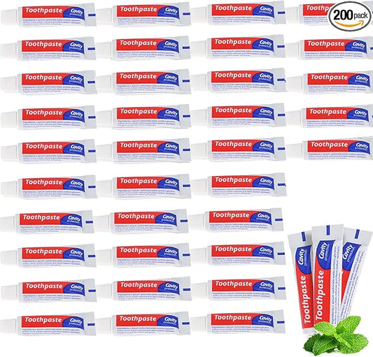 HAIFOTRVA 200 Tubes Bulk Travel Size Toothpaste, 0.176 Oz Extra Small Mint Mini Disposable for Hotel, Guests, Homeless, Charity (Too Small, Only Good for Single Use)